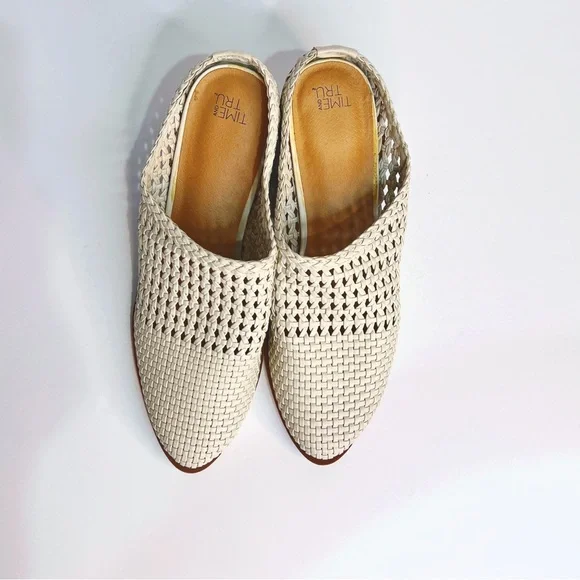 Cream Woven Block Heel Western Mule Women's 9 Casual Slip On - Picture 4 of 8